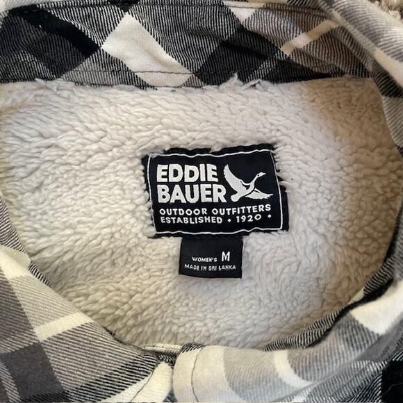 Eddie Bauer Womens Medium Shacket Plaid Sherpa Lined Flannel Shirt Jacket Top - Picture 9 of 11